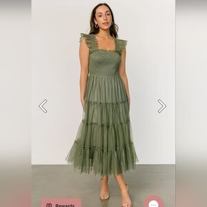 Baltic Born Olive Green Smocked Midi Dress Medium